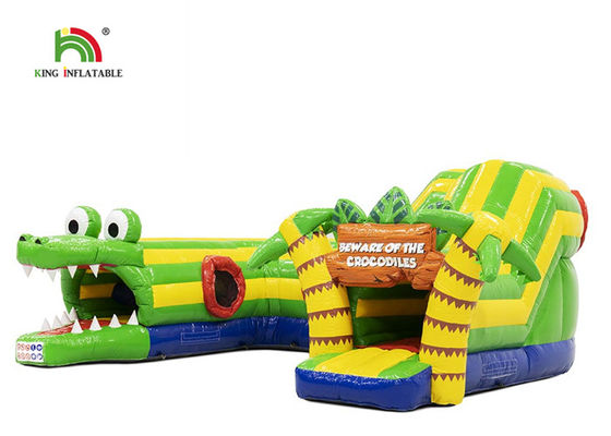 Outdoor 6.5x5.5m Green Crocodile Inflatable Obstacle Course Inflatable Sports Games