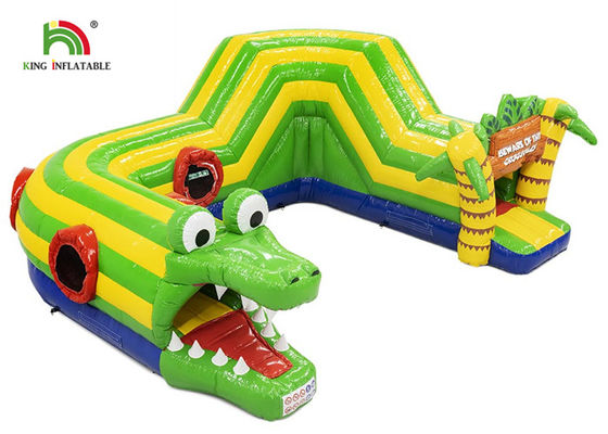 Outdoor 6.5x5.5m Green Crocodile Inflatable Obstacle Course Inflatable Sports Games