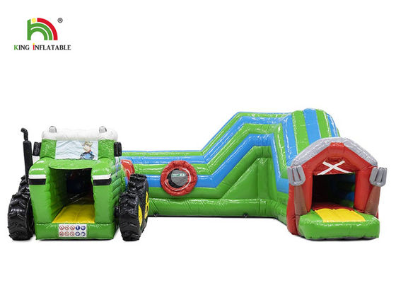 Logo Printing Green 6.5m Tractor Inflatable Obstacle Course For Party