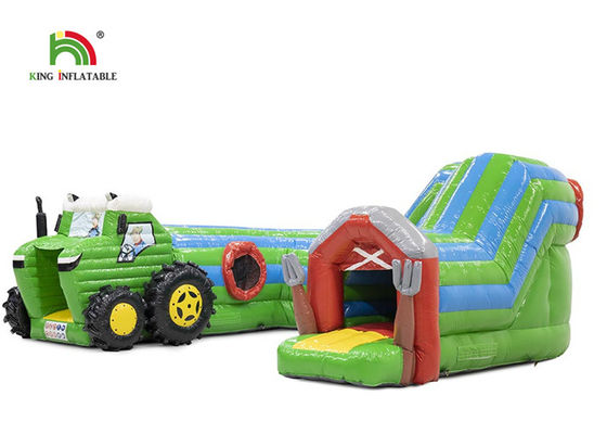 Logo Printing Green 6.5m Tractor Inflatable Obstacle Course For Party