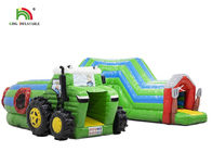 Logo Printing Green 6.5m Tractor Inflatable Obstacle Course For Party
