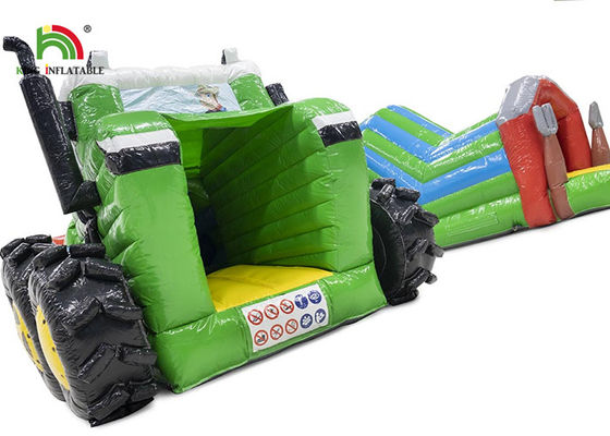 Logo Printing Green 6.5m Tractor Inflatable Obstacle Course For Party