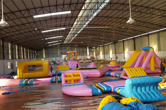 Pink Amusement Inflatable Water Park With Color Printing