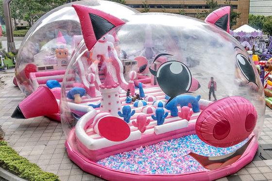 Commercial Pink Pig Inflatable Playground With Bubble Tent Cover