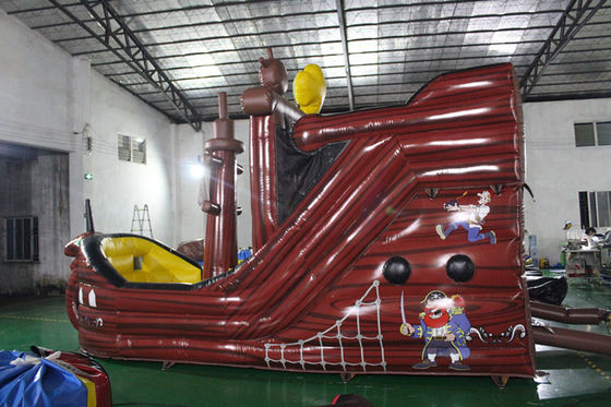 Anti - UV Kids Backyard Inflatable Pirate Ship With Bouncy Slide Castle