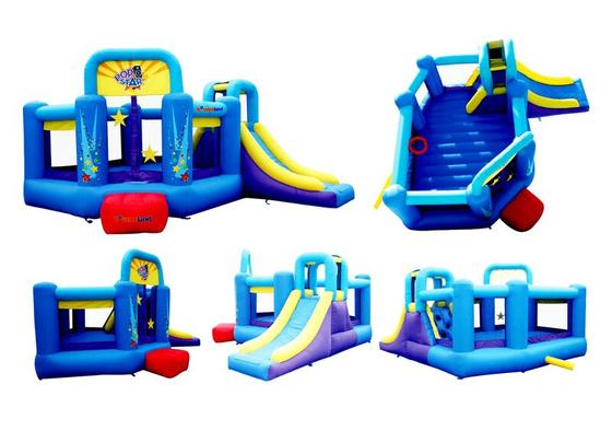 Blue Inflatable Pvc Bounceland Pop Star Slide Bounce House For Kids