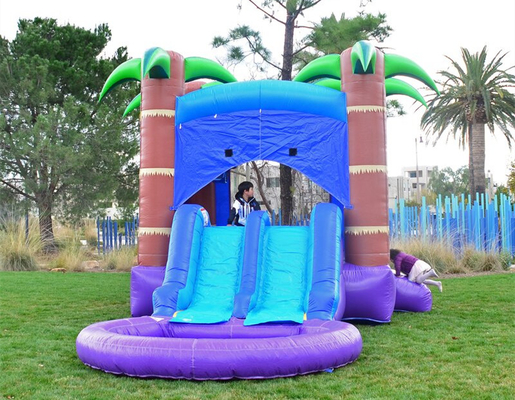 Colorful Inflatable Palm Tree Screamer Water Slide 0.55mm Plato PVC Material