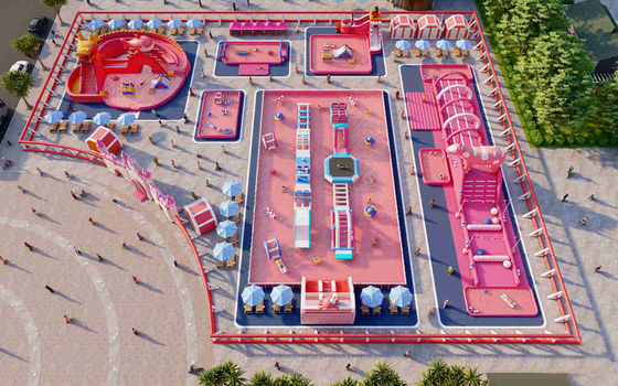 Pink Theme Inflatable Water Park Pool With Logo Printing