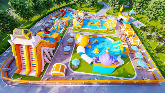 Outdoor Amusement Giant Inflatable Land Water Park Hand Printing