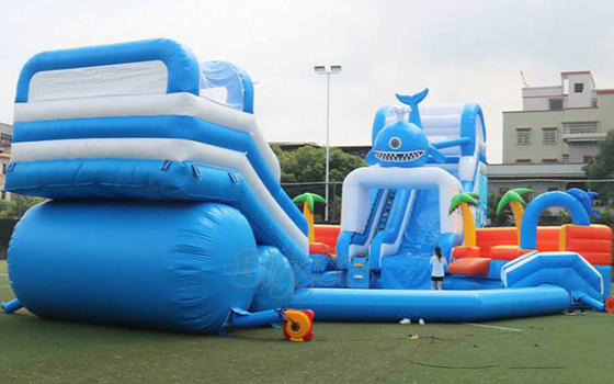 Inflatable Summer Shark Theme Water Park Playground Digital Printing