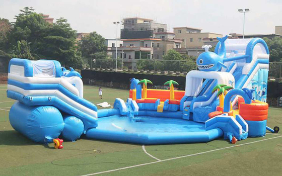 Inflatable Summer Shark Theme Water Park Playground Digital Printing