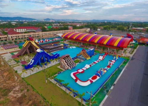 Inflatable PVC Land Water Park With Water Slide Swimming Pool