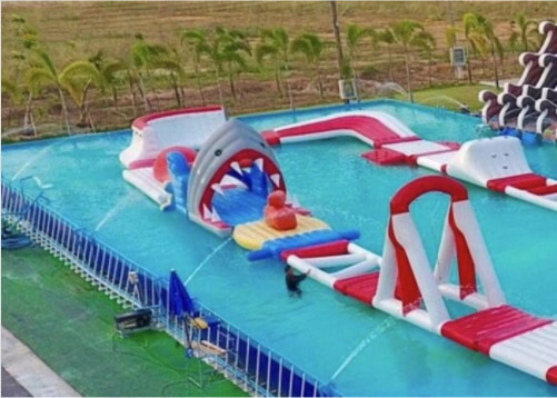 Inflatable PVC Land Water Park With Water Slide Swimming Pool