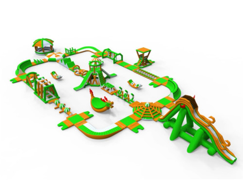 Customized Green Inflatable Obstacle Course Water Park With Slide