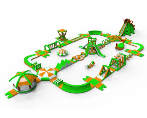 Customized Green Inflatable Obstacle Course Water Park With Slide