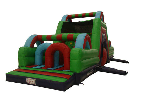 Custiomized Adventuring Green Bouncy Castle Obstacle Course For Kids