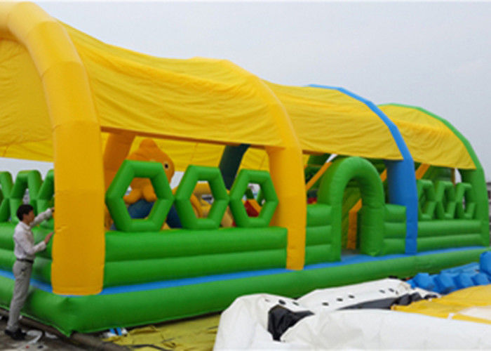 Water Proof And Fire Retardant Inflatable Amusement Park with Roof in Green