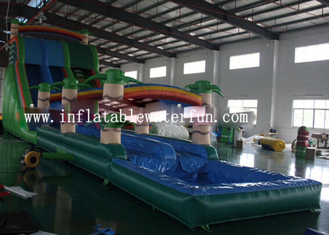 Commercial PVC Tarpaulin Green Jungle Inflatable Water Slide With Small Pool