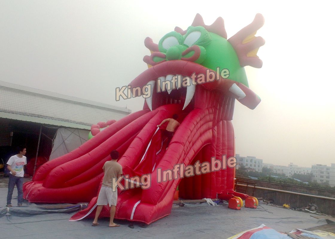 Beautiful Red Dragon Inflatable Water Slide With Moster Model PVC For Adults