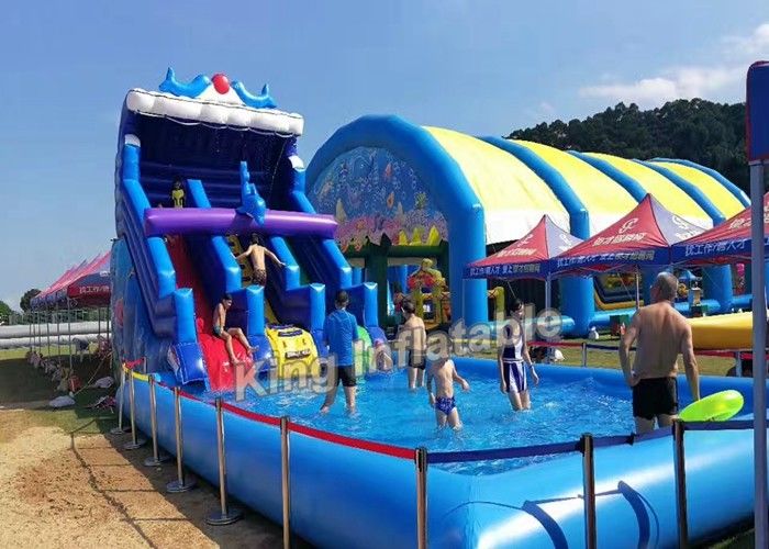 Commercial Blue Inflatable Slip And Slide With Big Swimming Pool For Adult And Kids