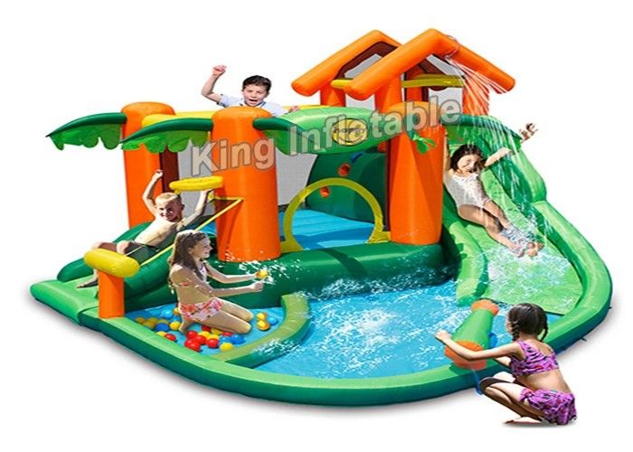 Tropical Play Center Jump Castle / Inflatable Water Slide For Kids In Summer