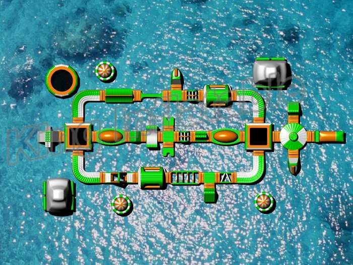Customized Outdoor Giant Inflatable Floating Water Park For Entertain , 55.4*28 M