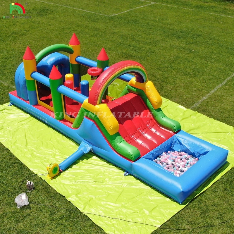 Kids Outdoor Party Inflatable Obstacle Bounce House With Slides , Ball Pit , Climbing , Obstacles , Blower