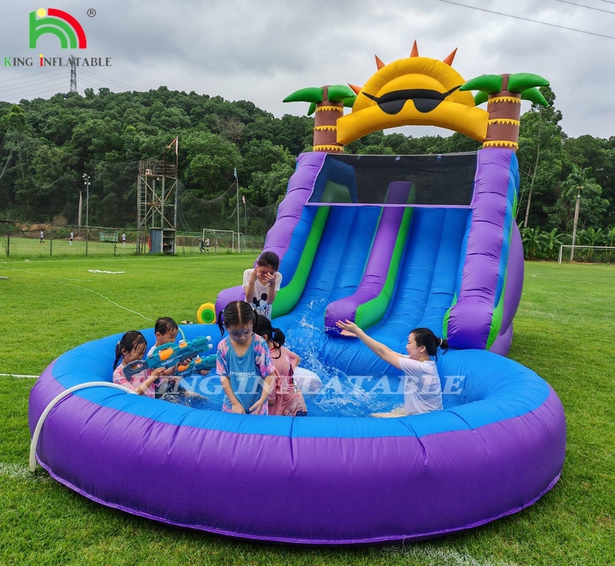 Double Lane Inflatable Water Slide Combo With Pool Obstacle To Climb Inflatable Pool Slides
