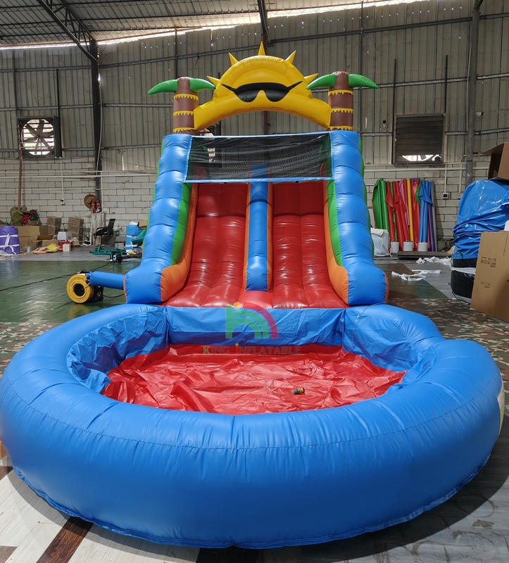 Adults Kids Waterslide Commercial Grade Full PVC Double Lane Inflatable Water Slide With Airtight Splash Water Pool