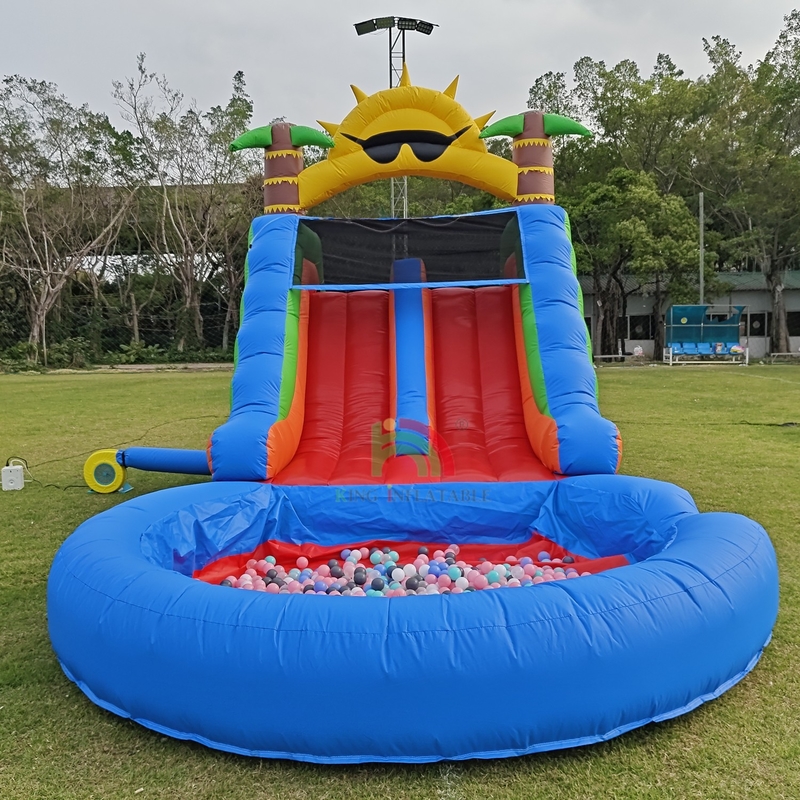 Double Lane PVC Inflatable Water Slide Combo with Pool Obstacle Climb Inflatable Pool Slides
