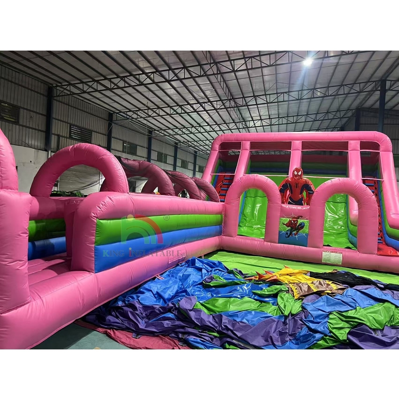 Commercial Grade PVC  Spider-Man Waterslide Inflatable Bounce House ComboObstacle Course Slide Inflatable Water Slide