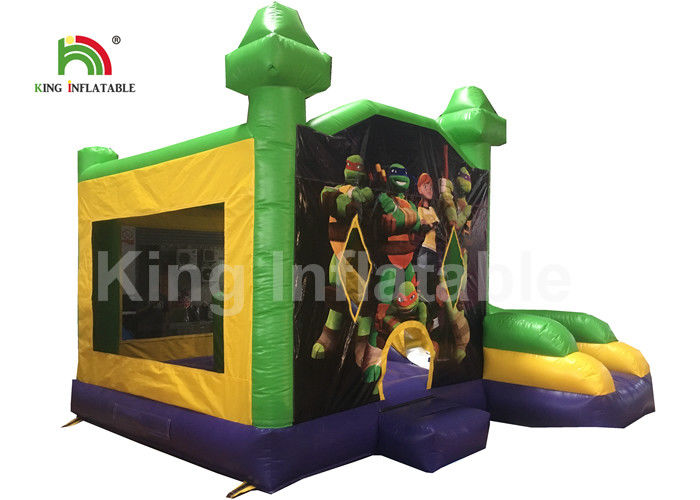 EN71 Justice League Theme Green Inflatable Jumping Castle With Slide For Kids