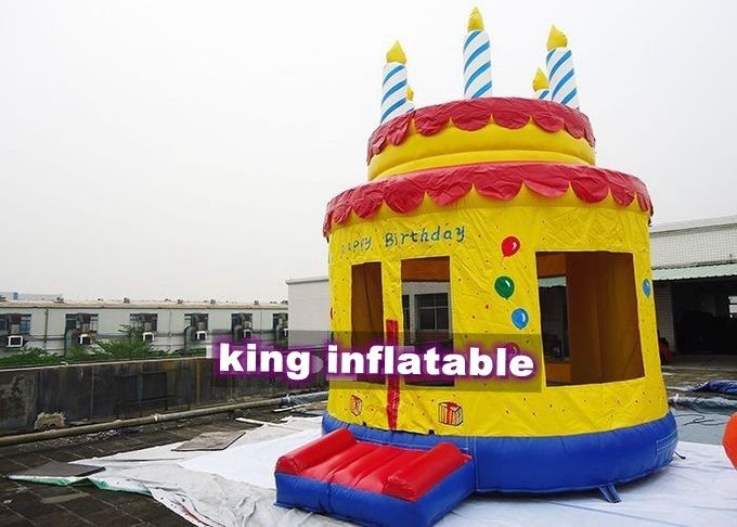 Hand Drawed Happy Birthday Cake Inflatable Bouncy Castle For Family 4m Diameter