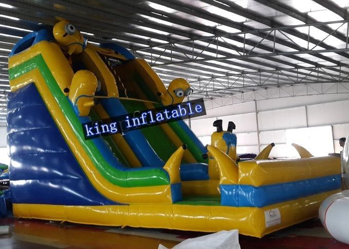 0.55mm PVC Tarpaulin Minions Inflatable Castle Dry Slide With Cartoon Printings