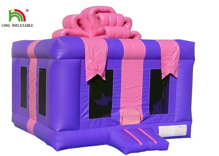 Customized Pink 4X4m Inflatable Gift Box Blow Up Jumping Castle For Party