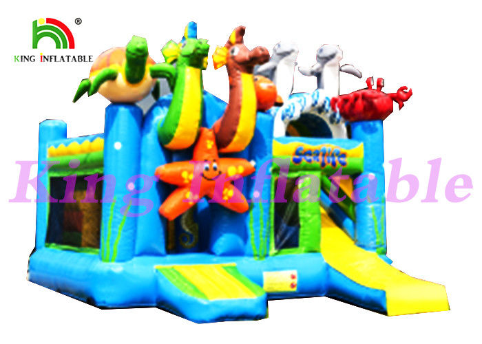 0.55mm PVC Tarpaulin Multiplay Inflatable Jumping Castle With Slide And Sea Animals