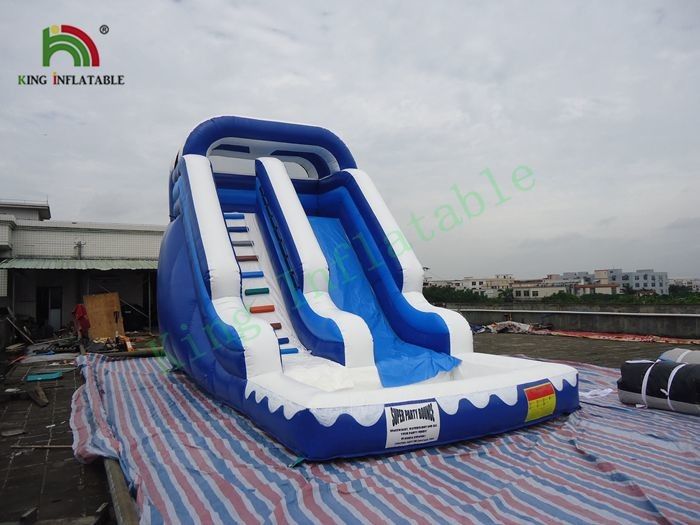 0.55mm PVC Tarpaulin Single Lane Inflatable Water Slide With Pool Blue / White Color