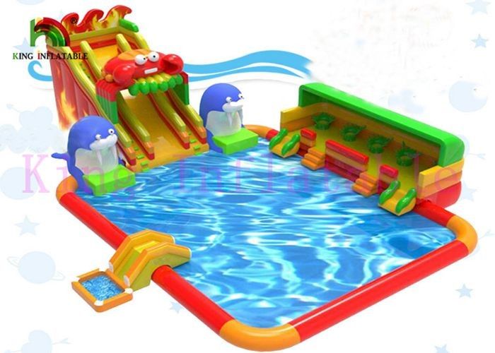 Large Inflatable Water Playground Sea Animal Theme Multi Play Slides with pool
