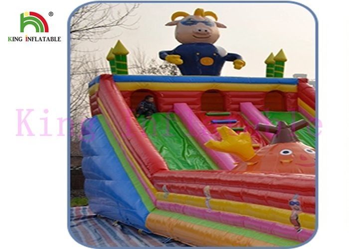 Blow Up Gbond Dry Slide / Commercial Inflatable Slide With Bouncer Play Paradise For Kids