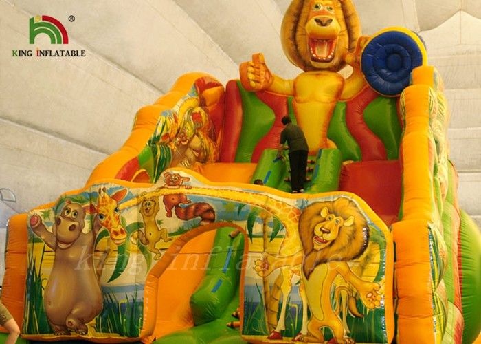 Colorful Inflatable Dry Slide Jungle Wild Animal Digital Printed