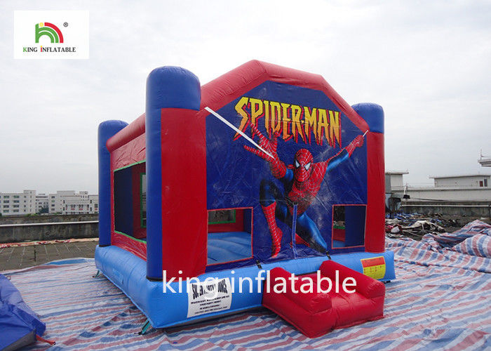 Blue And Red Commercial Inflatable Bounce House Spiderman Print For Rent