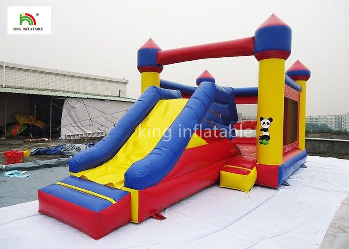Waterproof Inflatable Jumping Castle With Slide Outside Yellow Rockey