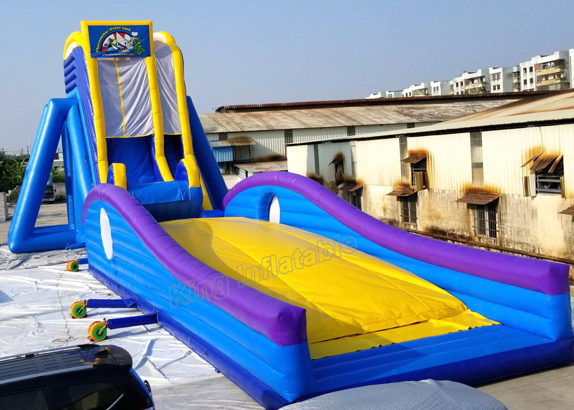 Blue / Yellow Inflatable Water Slide Games Commercial 12 * 4m hippo slide For Beach