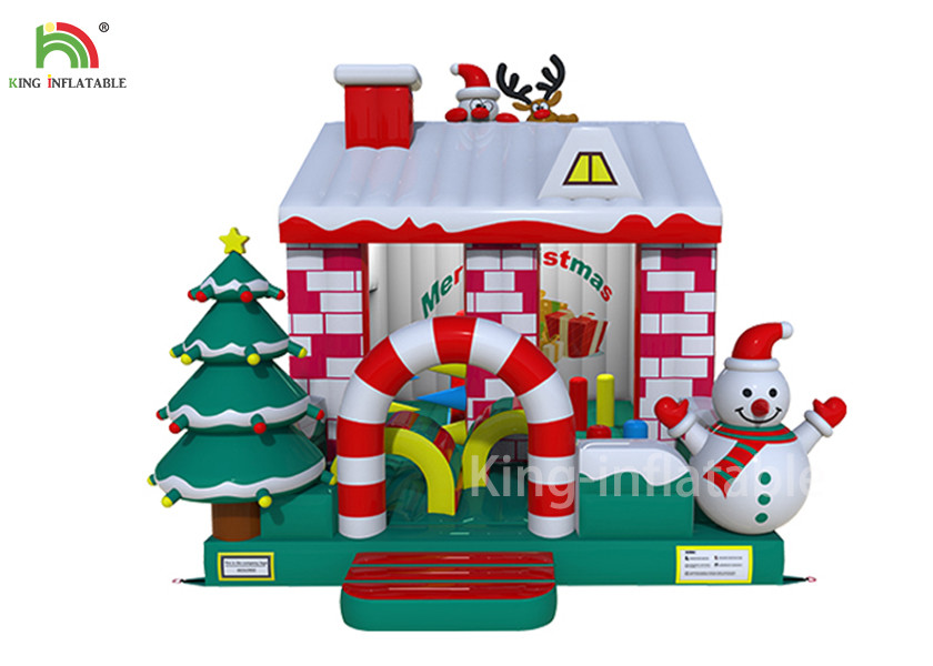 Red White Color Inflatable Bouncy Castle House With Christmas Tree For Business