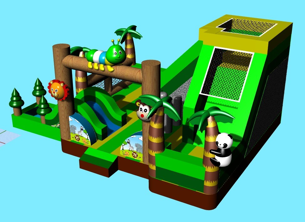Green Animal Theme Panda Inflatable Amusement Park Toddler Playground