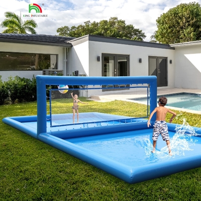 33FT Inflatable Volleyball Court Pool Blue Beach Water Volleyball Net Field with Air Pump for Outdoor Sport Game
