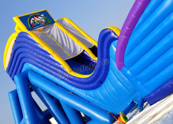 Blue / Yellow Inflatable Water Slide Games Commercial 12 * 4m hippo slide For Beach